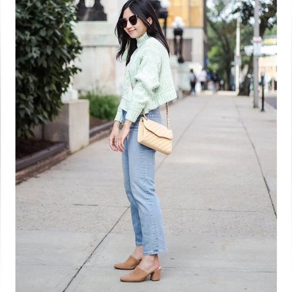 Free People Cable Knit Turtleneck Crop Sweater Mint  Green XS Merry Go Round - Picture 2 of 10